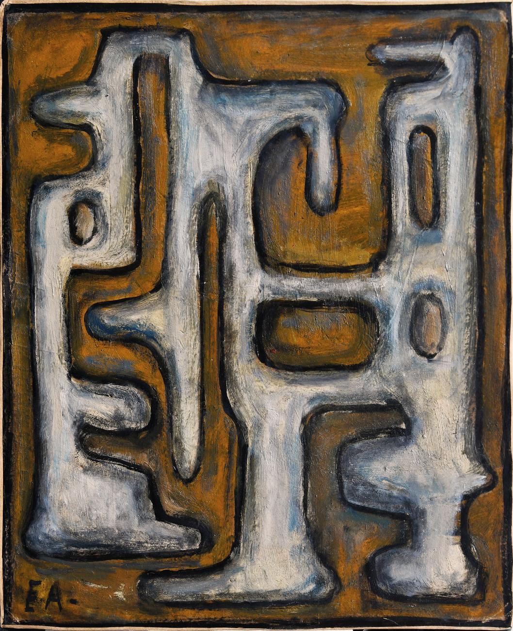 Forma blanca sobre fondo ocre